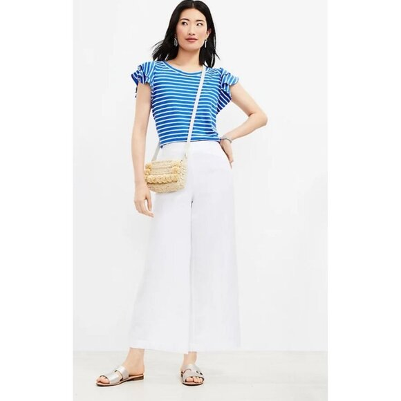 Zara Womens Pull On Elastic Waist Drawstring Linen Trouser Pants White Sz L - Picture 1 of 12